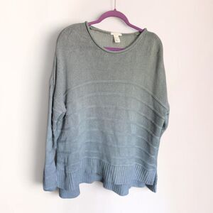 H&M Women’s Large Blue Gray Knit Sweater Lightweight Ribbed Hem Pullover